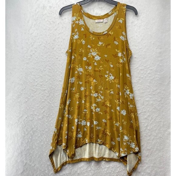Logo Layers Tops Women's M Cookie Brown Floral Sleeveless Tunic Asymmetrical Hem - Picture 1 of 9